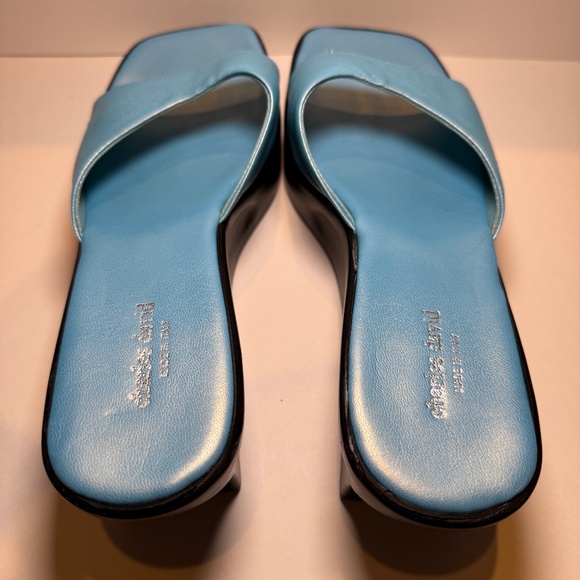 CHARLES DAVID Leather Platform Wedge Heel Sandals Size 8 Light Blue Slides y2k - Picture 4 of 12
